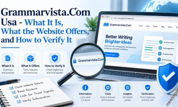 GrammarVista.com USA website overview explaining English grammar resources, writing guidance, website features, and domain verification.